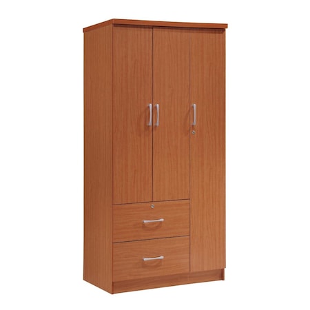 Hodedah 3-Door Armoire with 2-Drawers, 3-Shelves - Cherry HID8020 CHERRY